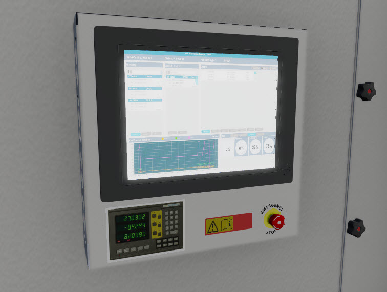 Machine control panel with decals applied