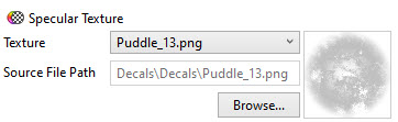 Decal Specular Texture Image showing the Specular Texture user interface in a 3D Document