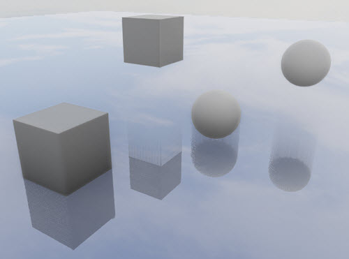 Screen Space Reflections basic example Basic example of models on a reflective floor