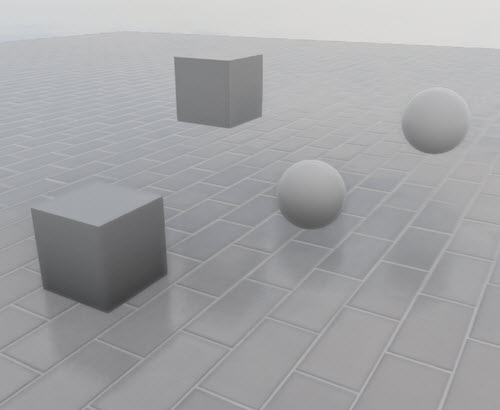Screen Space Reflections basic example Basic example of models on a reflective floor